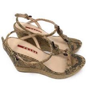 Prada brown snake skin wedge sandals